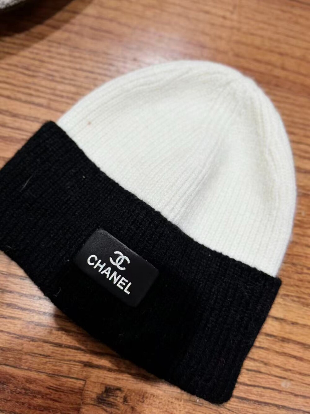 Chanel Two Tone Knit Beanie with Logo Patch - Picture 5 of 5